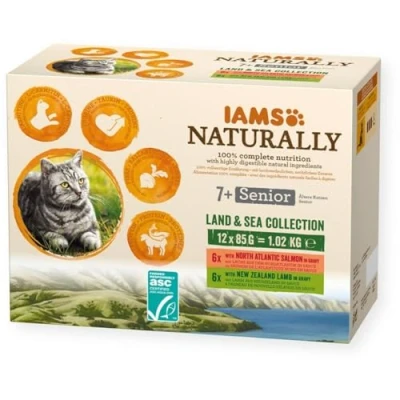 Afbeelding van Iams Naturally Senior Land &amp; Sea Collection Multipack Kattenvoer Vlees Vis 12x85 g
