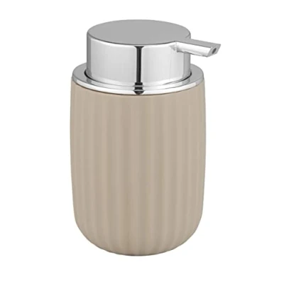 Afbeelding van WENKO Zeepdispenser Agropoli beige, navulbare zeeppomp voor 250 ml vloeibare zeep, van hoogwaardige kunststof met plastische vormgeving en gestructureerd oppervlak, 7,5 x 12,5 9 cm