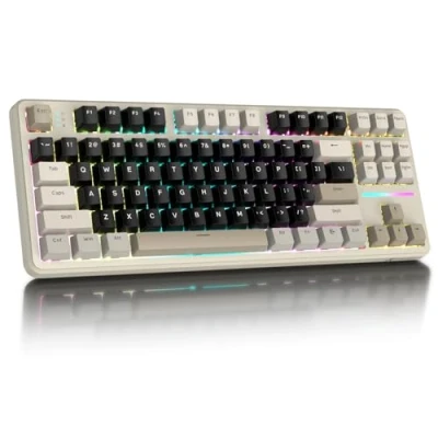 Afbeelding van ATTACK SHARK X87 80% draadloos mechanisch gamingtoetsenbord, BT5.0/2.4G/USB C hot swap pakking, RGB verlichting, 4000mAh batterij, vooraf gesmeerde lineaire schakelaar, PBT toetskap voor pc/MAC Wit