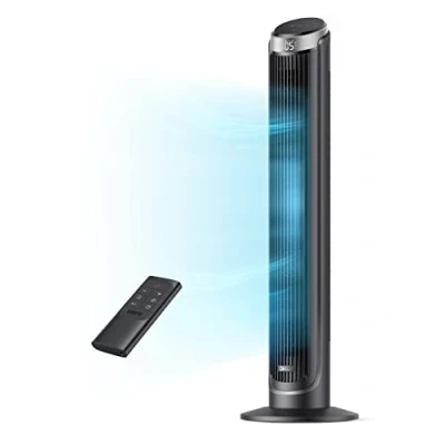 Afbeelding van Dreo 28dB torenventilator met afstandsbediening, 7,9 m/s snelheid, 90 oscillerend, stille koeling, 4 modi, 12 uur timer, LED display, vloer ventilator voor slaapkamer kantoor