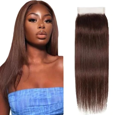 Afbeelding van Tuheerst Straight Closure Human Hair Lace Frontal 4x4 Real #4 Chocolate 100% Unprocessed Virgin 20 Inches for Woman