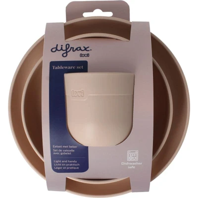 Afbeelding van Difrax LOVI Eetset Roze Bord, Kom &amp; Open Beker 6+ Maanden BPA vrij, Magnetron Vaatwasserbestendig