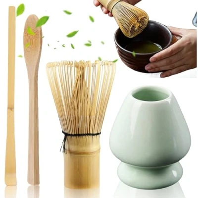 Afbeelding van matcha theeset, bezemset met garde, bezemhouder, 2 theelepels, Japanse accessoires voor de ceremonie, perfecte set bereiding