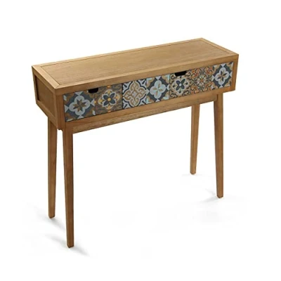 Afbeelding van Versa Alfama Smalle hal of vestibule Entree meubilair, Console Tafel, met 2 lades, Afmetingen (H x B H) 81,5 30 90 cm, Hout, Kleur Grijs