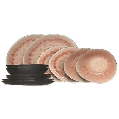 Afbeelding van Cosy &amp; Trendy Serviesset Organic Laguna Old Rose 12 Delig / 4 personen dinerborden, ontbijtborden en schalen