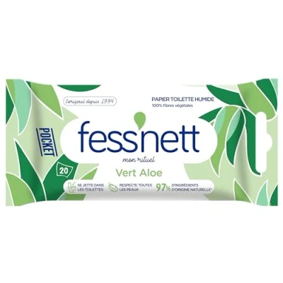 Afbeelding van Fess Nett Vochtig toiletpapier Pocket Aloë groen, 20 stuks, dermatologisch geteste formule, 0% parabenen, fenoxyethanol, voor normale huid