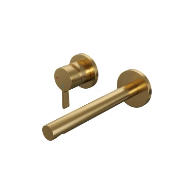 Afbeelding van Brauer Gold Edition Wastafelmengkraan inbouw rechte uitloop rechts hendel middel dik model E2 PVD geborsteld goud