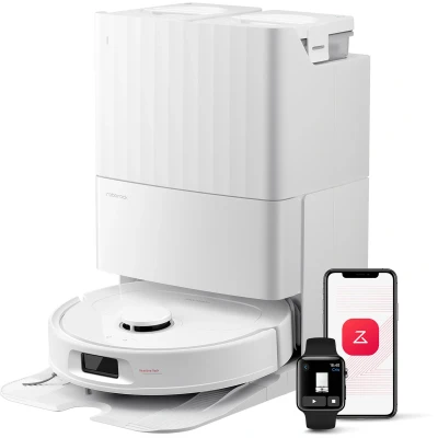 Afbeelding van roborock QV 35S robotstofzuiger, 10.000 Pa zuigkracht, dubbele anti klitborstels, slimme obstakelvermijding, opklapbare, draaiende dweilen, automatisch zelfdrogend, wit