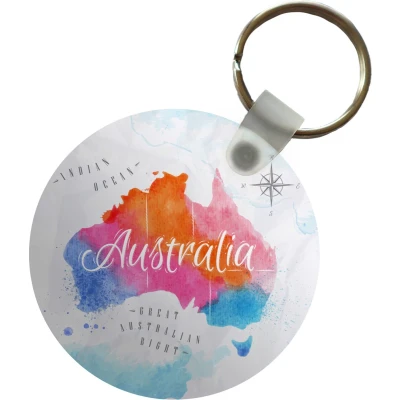 Afbeelding van Sleutelhanger Olieverf Wereldkaart Australië Plastic Rond Uitdeelcadeautjes