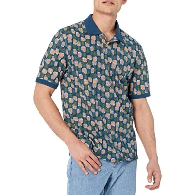 Afbeelding van Amazon Essentials Men&#039;s Poloshirt van piqué katoen met normale pasvorm (verkrijgbaar in grote en lange maten), Blauw Ananas, S