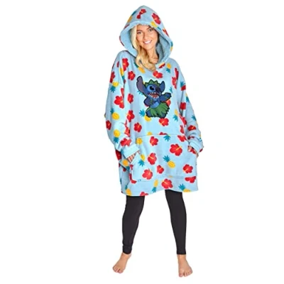 Afbeelding van Disney Hoodie Deken, Sherpa Fleece Oversized Hoodie, Eeyore Stitch Geschenken (Lichtblauw Tropisch Lang)