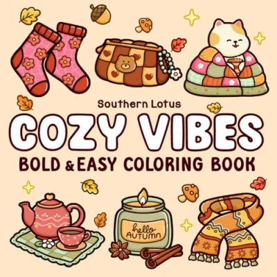 Afbeelding van Cozy Vibes: Coloring Book for Adults and Teens Featuring Items in Cute Groovy Designs, Simple Big Drawings Stress Relief Relaxation