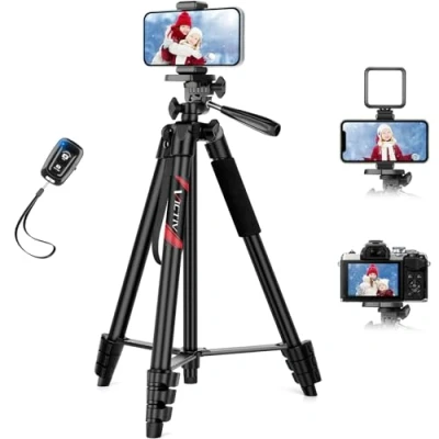 Afbeelding van Victiv 162 cm upgrade mobiel statief, uitbreidbaar aluminium statief met afstandsbediening voor iPhone/Samsung/Huawei, smartphone en lichte camera mobiele telefoonhouder, 3 wegkop