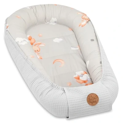 Afbeelding van Babynest pasgeboren nest baby 90x50 cm cocon handgemaakt dubbelzijdig gemaakt van wafelpiqué katoen Slaapkonijn