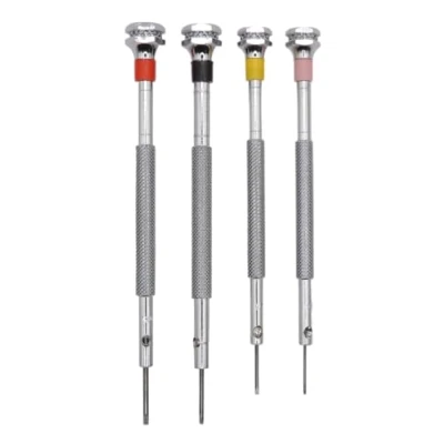 Afbeelding van KD89 Horotec MSA01.003 4 klassieke schroevendraaiers van verchroomd messing, Ø 0,60, 0,80, 1,00, 1,20 mm