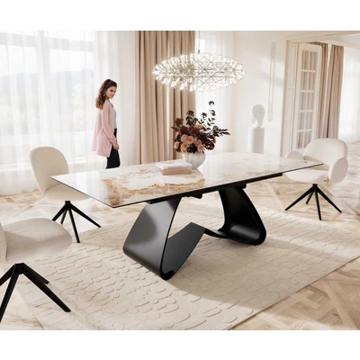 Afbeelding van DELIFE Eetkamertafel Edge 180 220x100 keramiek Minas Melange wit beige W frame zwart uitschuifbaar