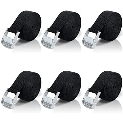 Afbeelding van Spanbanden Kort met Ratel 2 m 6 stuks Fietsendrager, Zwart, Korte Sjorbanden Klemsluiting, Kleine voor Auto, Fiets, Steekwagen, Motorfiets, Bagage, Camping (2M)