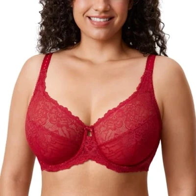 Afbeelding van DELIMIRA Minimizer BH Grote maten zonder padding Volledige cups met kant Donkerrood 95C