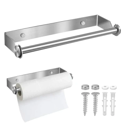 Afbeelding van Keukenrolhouder Muur, 28CM Kukenrolhouder Edelstaal, Keukenpapierhouder met Schroeven, Papierrolhouder voor Keuken Badkamer Woonkamer Zilver
