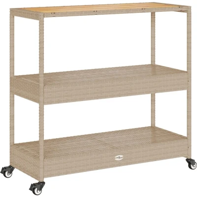 Afbeelding van vidaXL Keukentrolley 3 laags poly rattan en massief acaciahout beige