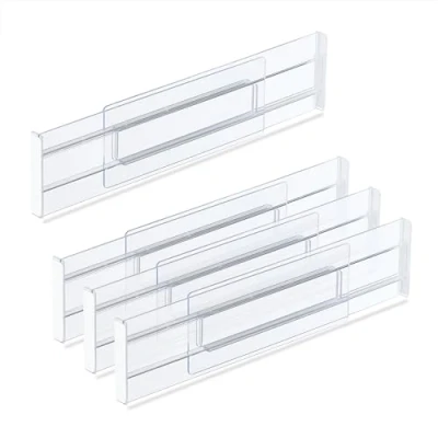 Afbeelding van Relaxdays ladeverdelers, set van 4, verstelbare lade organizers 28 tot 52,5 cm, besteklade, keukenla, transparant