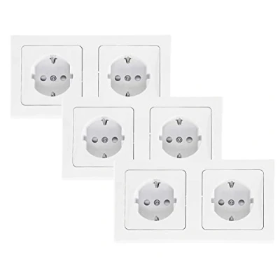 Afbeelding van 3x DELPHI dubbel stopcontact wit aardingscontact 250V /16A