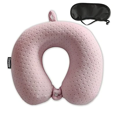 Afbeelding van Gosider nekkussen voor op reis, roze comfortabele traagschuimkussens, U vorm, nek en hoofdsteun, draagbaar reiskussen vliegtuigen, treinen, zelfrijdende auto&#039;s