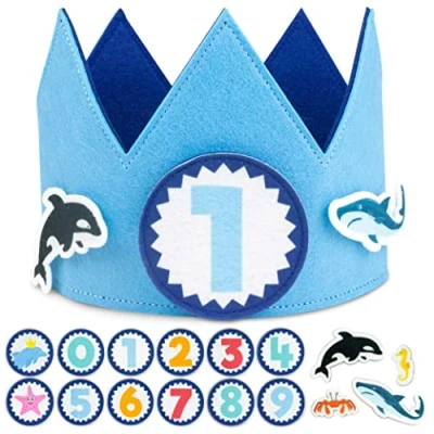 Afbeelding van Zeedieren verjaardagskroon met verwisselbare getallen van 0 tot 9 &amp; thematische figuren BONNYCO Verjaardagsgeschenken 1 verjaardag voor kinderen, Under the sea feestversiering,