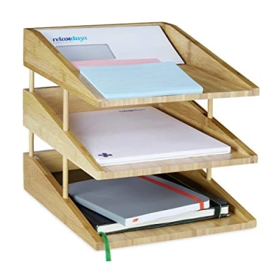 Afbeelding van Relaxdays brievenbakje 3 stuks stapelbaar a4 postbakje bamboe brievenbak hout