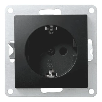 Afbeelding van Veiligheidscontactdoos FLAIR 250V /16A, UP, 1 voudige inbouwdoos schroefaansluiting enkele contactdoos met steekbeveiliging, mat zwart