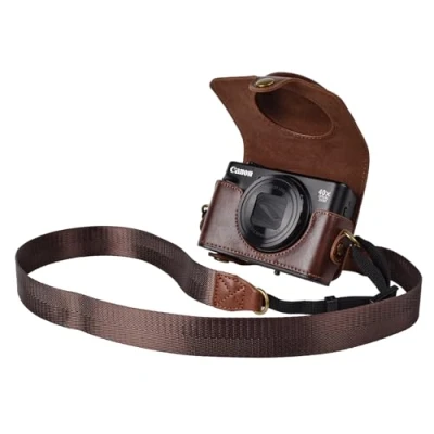 Afbeelding van kinokoo cameratas voor Canon PowerShot SX720 HS SX730 en SX740 PU leer SX720/SX730/SX740 beschermhoes met schouderriem koffie