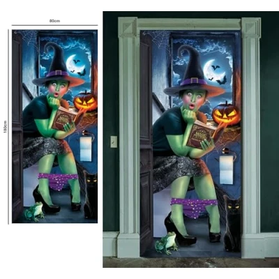 Afbeelding van Fiestas Guirca Deur Decoratie surprised witch 80 x 180 cm Halloween Versiering