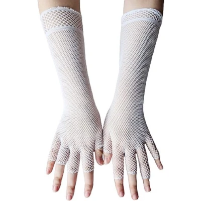 Afbeelding van BamBella® Vingerloos Net handschoenen One Size Wit Visnet Feest Gothic Carnaval