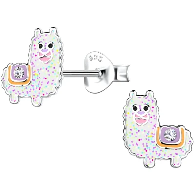 Afbeelding van JoyS Zilveren alpaca oorbellen 8 mm met glittertjes kinderoorbellen