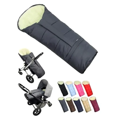 Afbeelding van Bambiniwelt Mumie Uni Wintervoetenzak voor kinderwagen, buggy of slee, in mummievorm, van wol, grootte aanpasbaar, donkergrijs