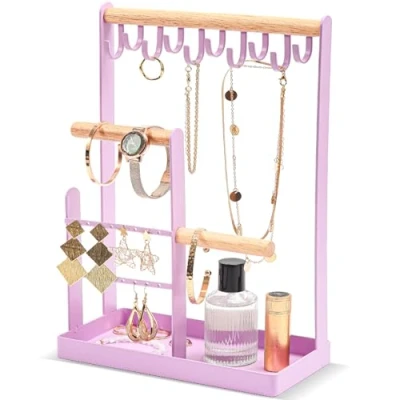 Afbeelding van ProCase Sieraden Organisator Stand Houder, 4 Niveaus Stands Ketting Organizer Oorbel 10 Haken Toren Display Rack voor Armbanden Horloges Ringen Geschenken