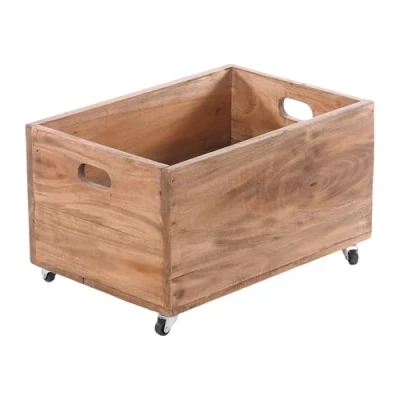 Afbeelding van DESIGN DELIGHTS ROLBARE HOUTKIST Box 26x45x30 cm (HxBxD), gerecycled hout opbergkist, houten rolkist, speelgoedkist kleur: 01 Natur vintage