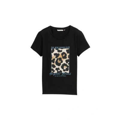 Afbeelding van TOM Tailor Denim MIT Leoprint Tshirt print, Dames, Maat: XS, Deep black