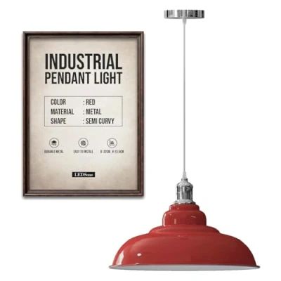 Afbeelding van LEDSone Vintage Retro Stijl Industriële Rode Plafond Hanglamp Cluster Licht Fitting 32cm Metalen Lampenkap, E27 Verlichting Kit (Rood)
