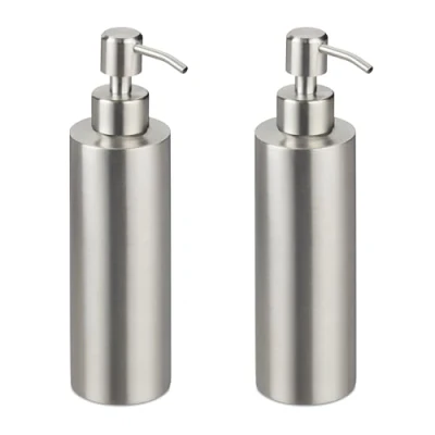 Afbeelding van Relaxdays zeeppompje set van 2 rvs 300 ml keuken toilet vrijstaand