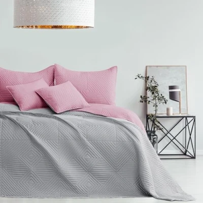 Afbeelding van AmeliaHome Sprei roze grijs 240 x 260 cm Bedsprei dubbelzijdig Ultrasoon stiksel Polyester Softa