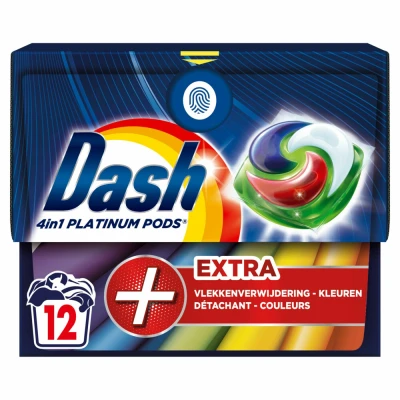 Afbeelding van Dash Wasmiddelcapsules 4in1 Platinum Pods Color +Extra Vlekkenverwijderaar 12 stuks
