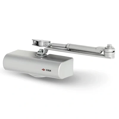 Afbeelding van CISA Smart Plus 2 Deurdranger met aanslag 1C141603090 verstelbare sluitsnelheid Aluminiumkleurige deursluiter behuizing van ABS deuren max. 80 kg