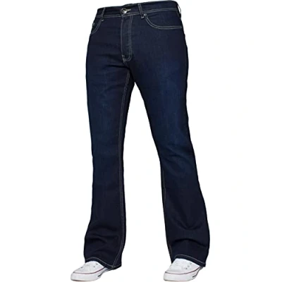 Afbeelding van Enzo Heren bootcut wijde pijpen jeans stretch bel uitlopende denim broek alle taille maten, Indigo, 36W / 34L