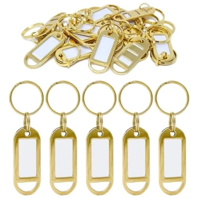 Afbeelding van Metalen Sleutelhanger met beschrijfbaar Etiket Personaliseerbaar Extreem Stevig Hanger ring voor Sleutels, Bagage en Huisdieren Goud (10)