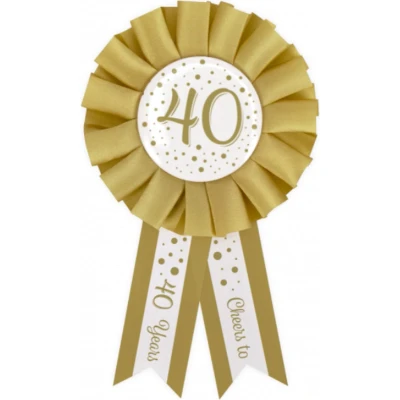 Afbeelding van Leeftijden Rozet 40 jaar Wit/ Goud 14cm per stuk