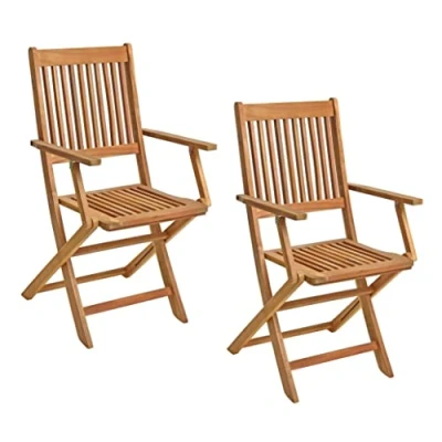 Afbeelding van ESTEXO Tuinstoelen, houten stoelen, klapstoelen, set van 2 acaciahout, stoelset met armleuning, balkonstoelen, terras, hout, acacia