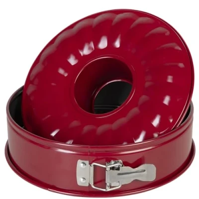 Afbeelding van wenco Springvorm 26 cm, taartvorm met platte en buisbodem, 2 bodems, ronde bakvorm, lekvrij, anti aanbaklaag, rood