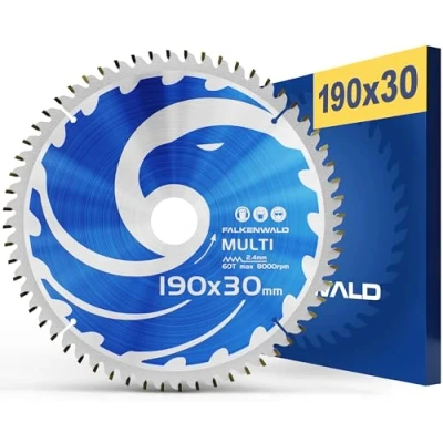 Afbeelding van FALKENWALD® Cirkelzaagblad van 190 x 30 mm voor hout, metaal en aluminium, zaagblad 30, compatibel met handcirkelzaag Bosch Makita, multi hardmetalen tanden