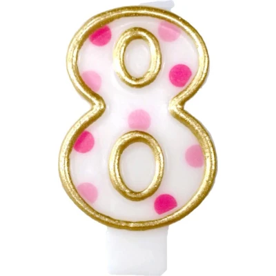 Afbeelding van Kaars 8 gespikkeld roze